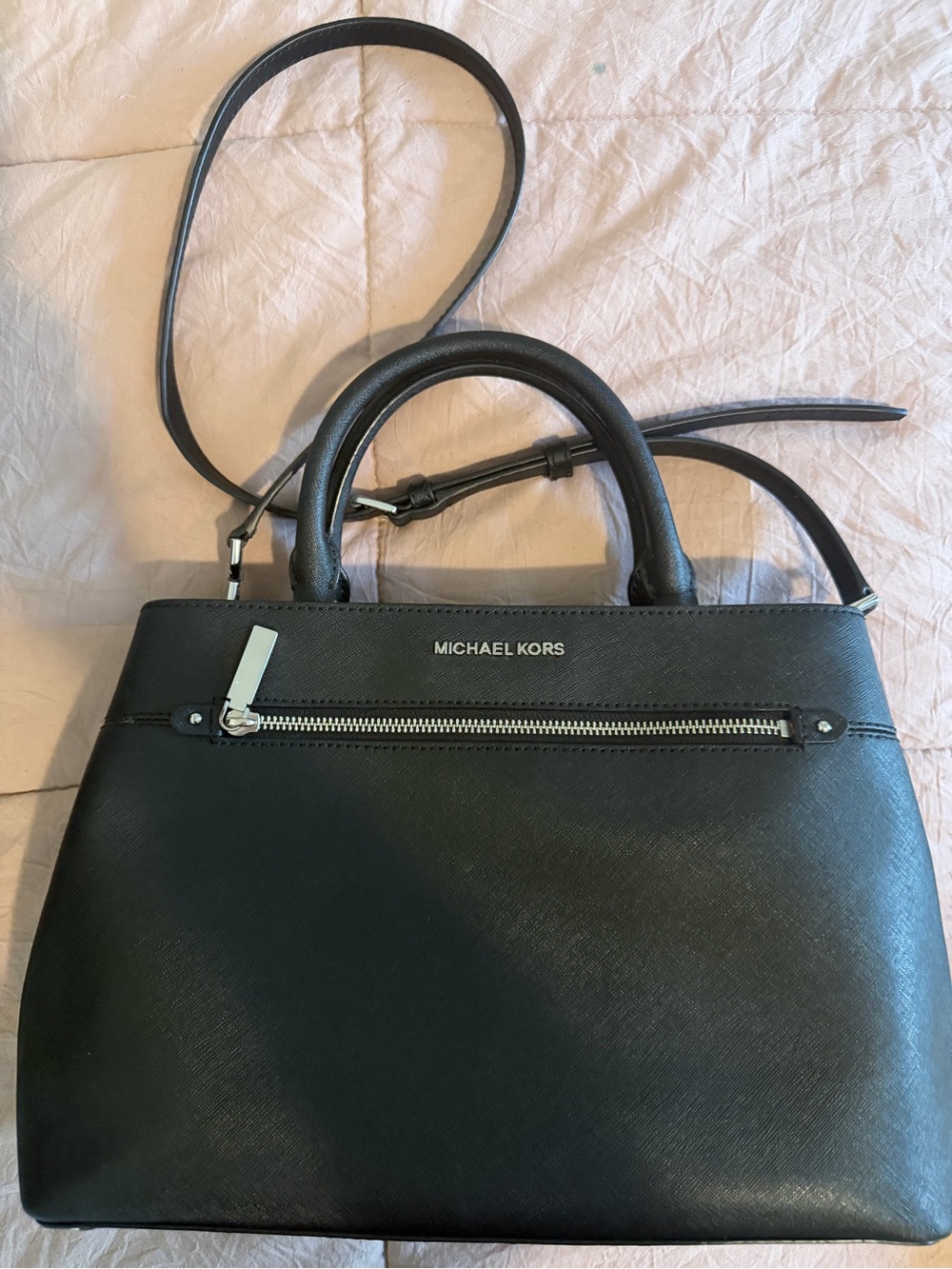 Michael Kors Black Saffiano Satchel with Top Handles & Crossbody Strap